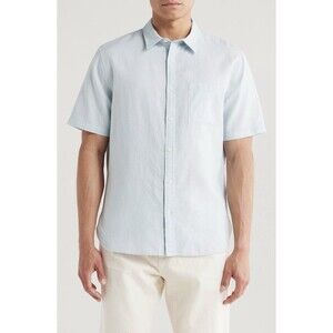 NWT Vince Classic Short Sleeve Linen Blend Button Up Shirt Sz XXL Blue MSRP $185